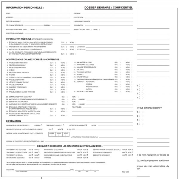 Boîte de 250 dossiers dentaires 8.5"  X  11", PCL1299